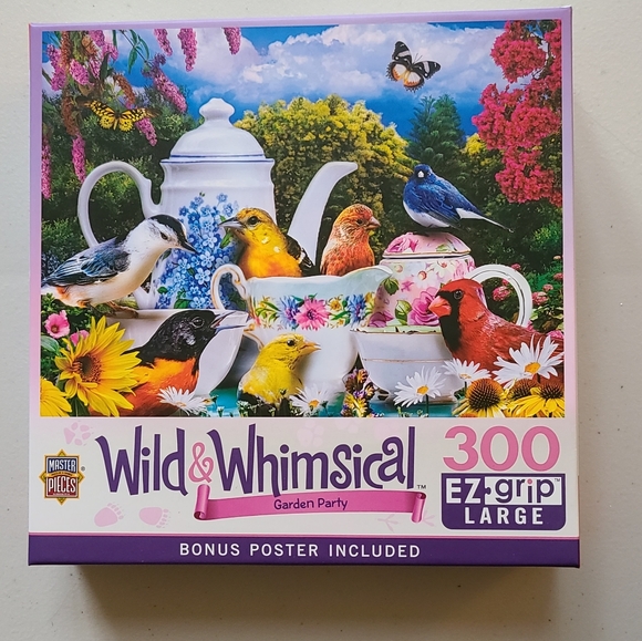 Master Pieces Other - Wild & Whimsical Garden Party Birds Butterflies Tea Coffee Floral Puzzle Poster